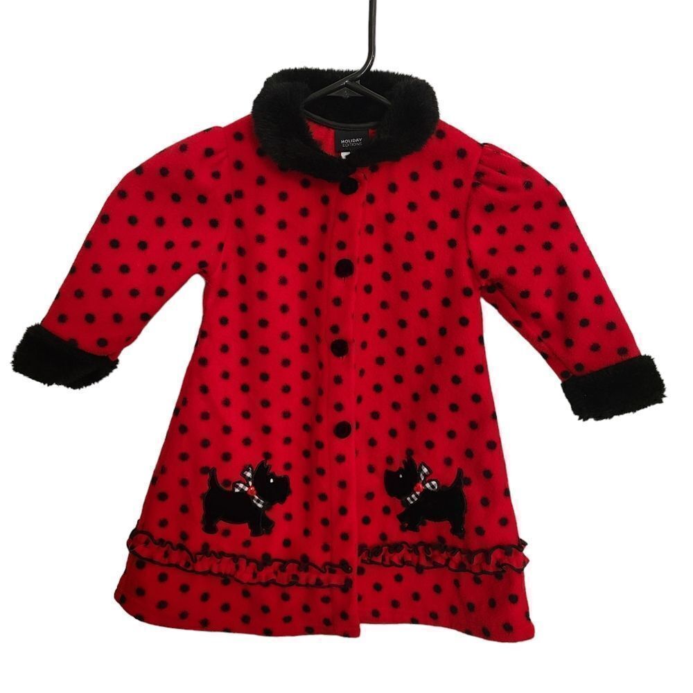 Holiday Editions Coat Velvet Scottie Dog‎ Toddler Faux Fur sz 2T